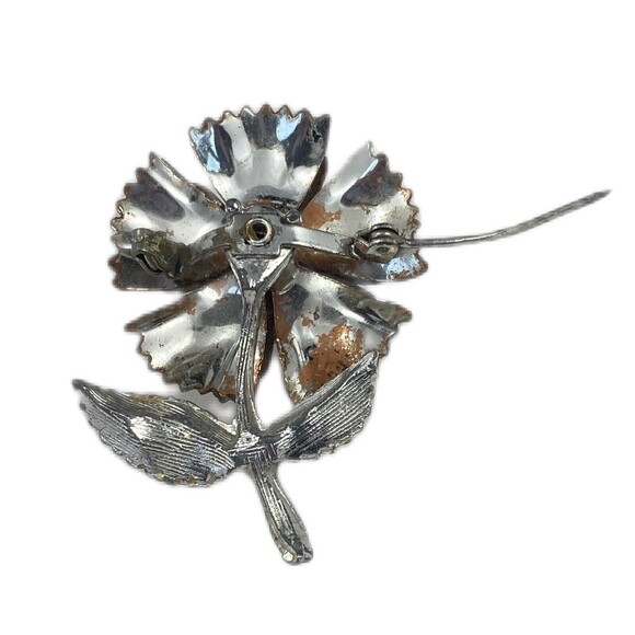 Vintage 1950 Rose Brooch Silver Tone Simulated Garnet for Repair or Restoration - Picture 11 of 11